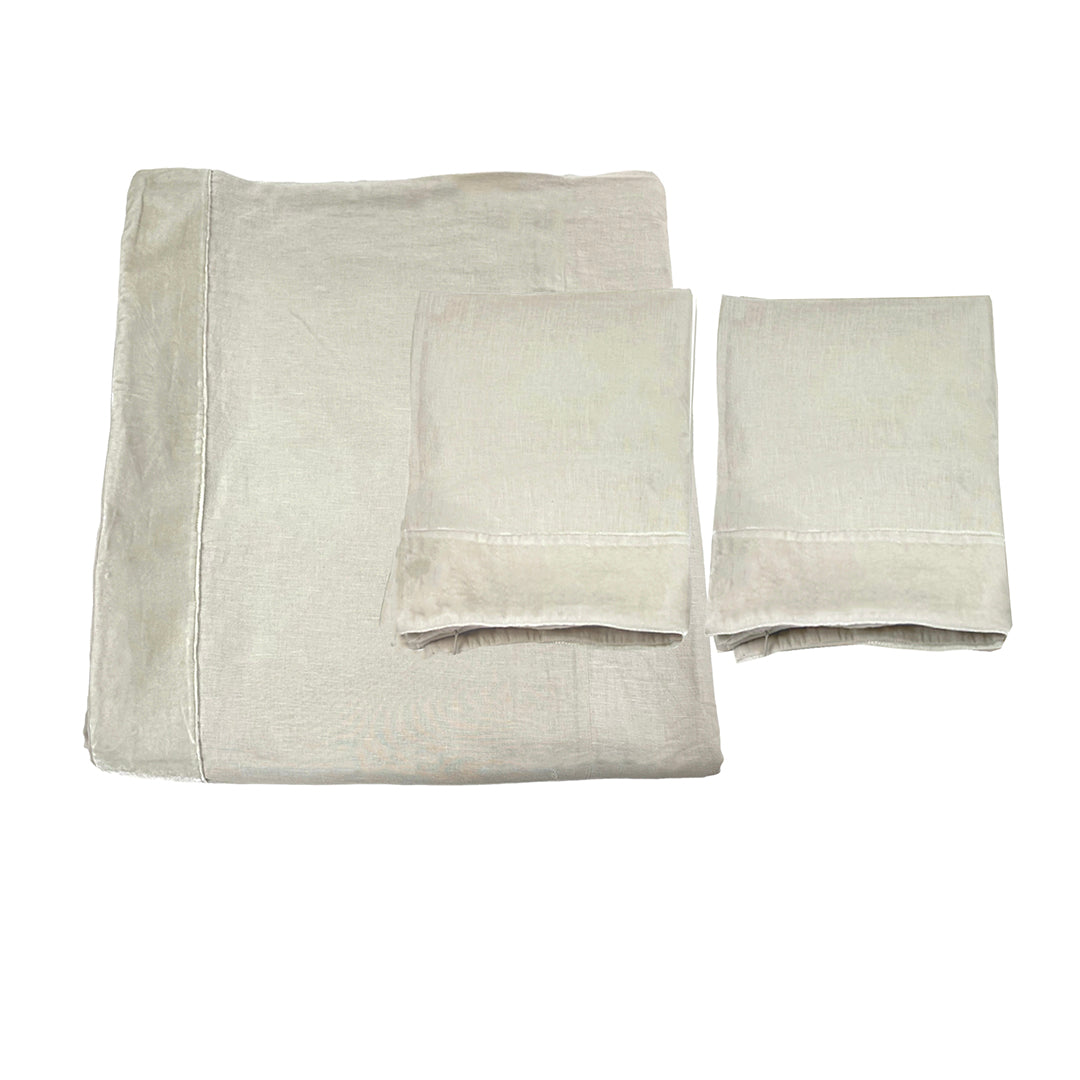 3 Pc Sample Set Velvet Border FQ Duvet SetChampagne Linen Salvage