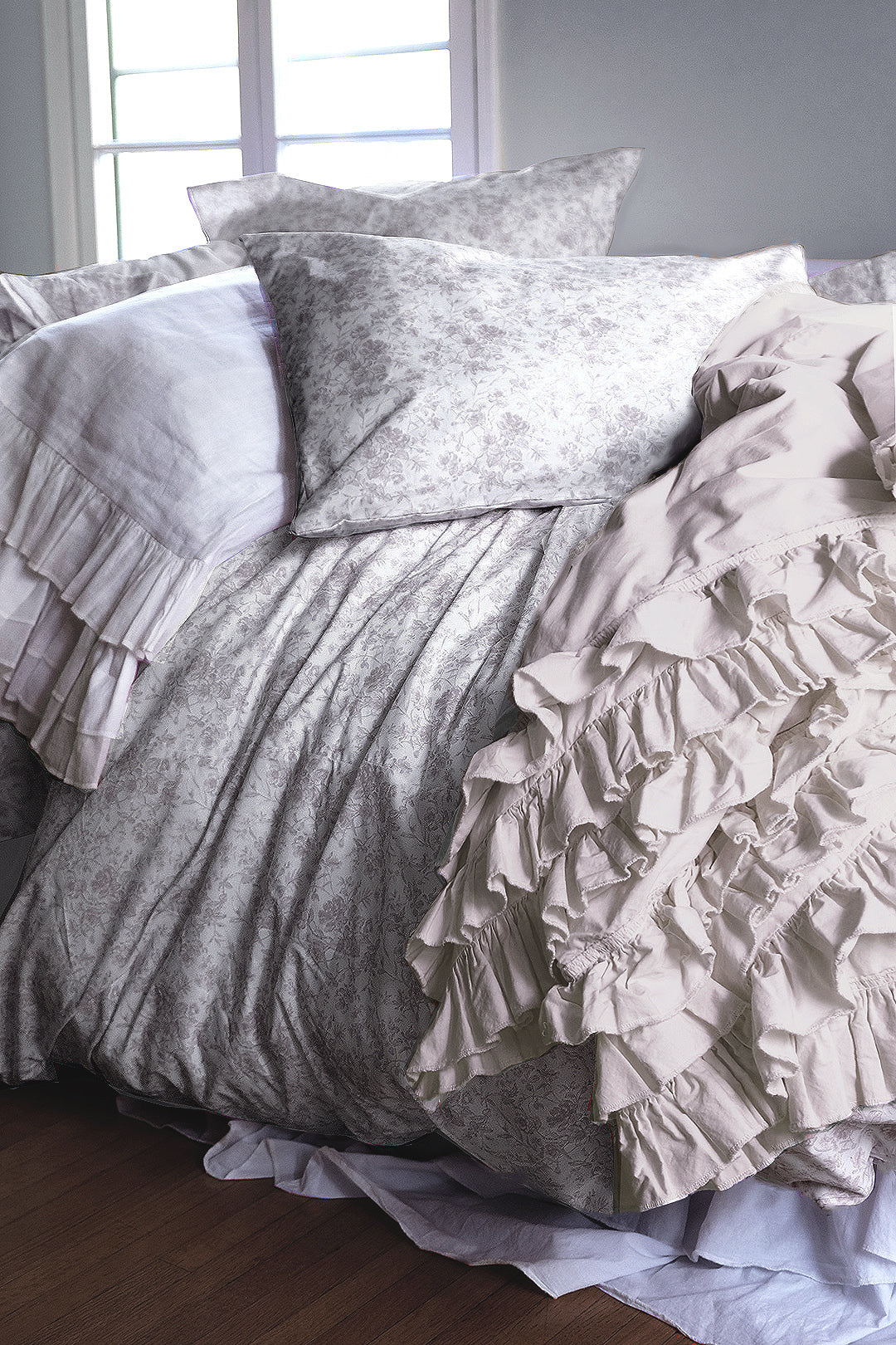 French Toile Bedding Soft Grey Linen Salvage Et Cie
