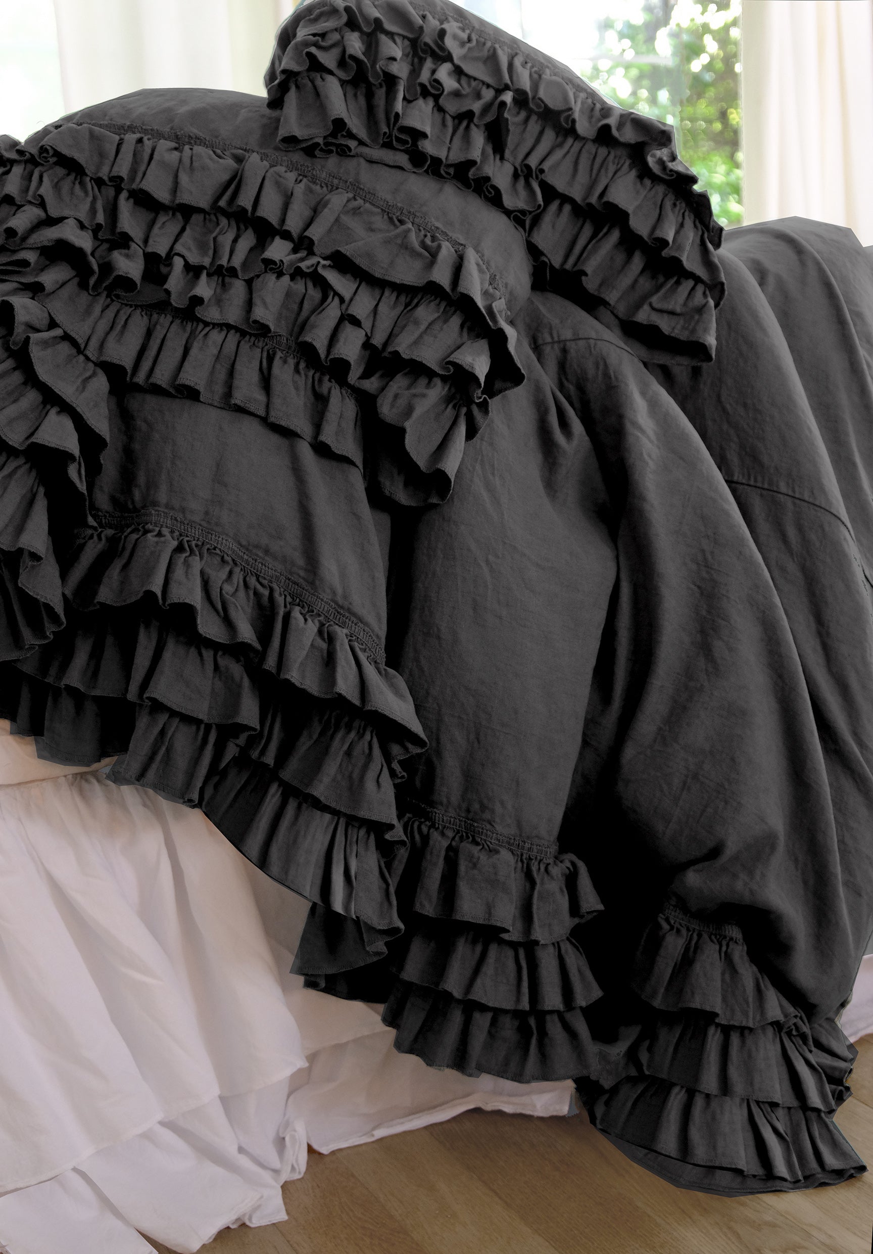 Gypsy Ruffle Linen Collection Coal Linen Salvage Et Cie