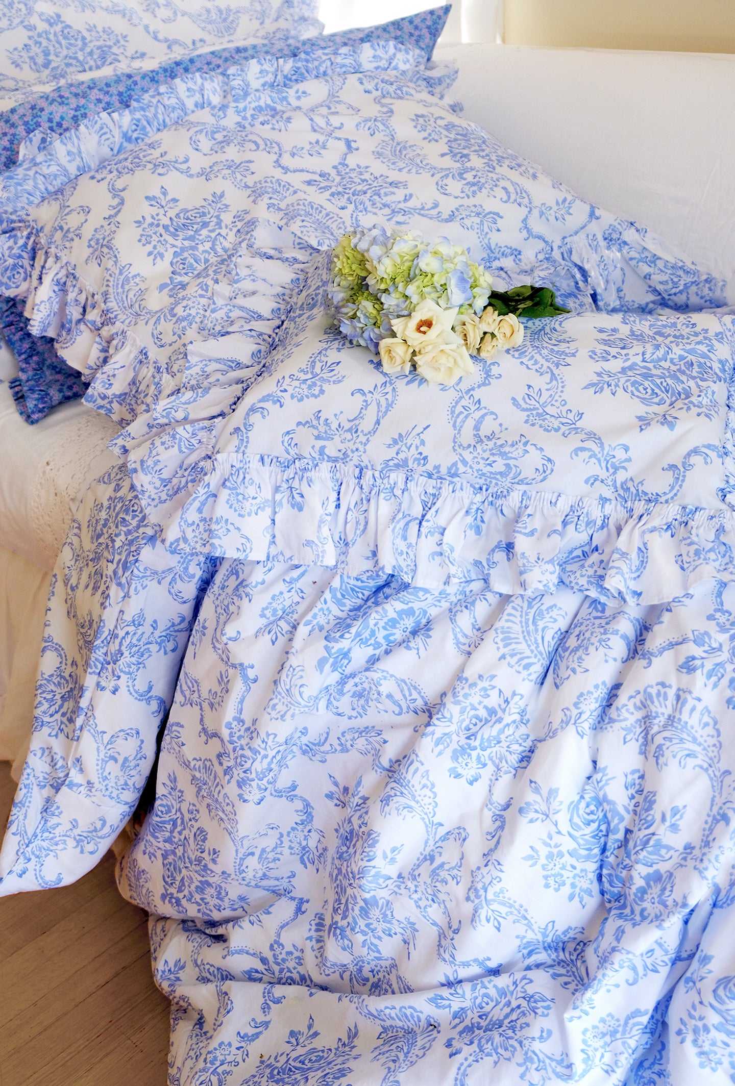 Trellis Damask Bedding Teacup Blue Linen Salvage Et Cie