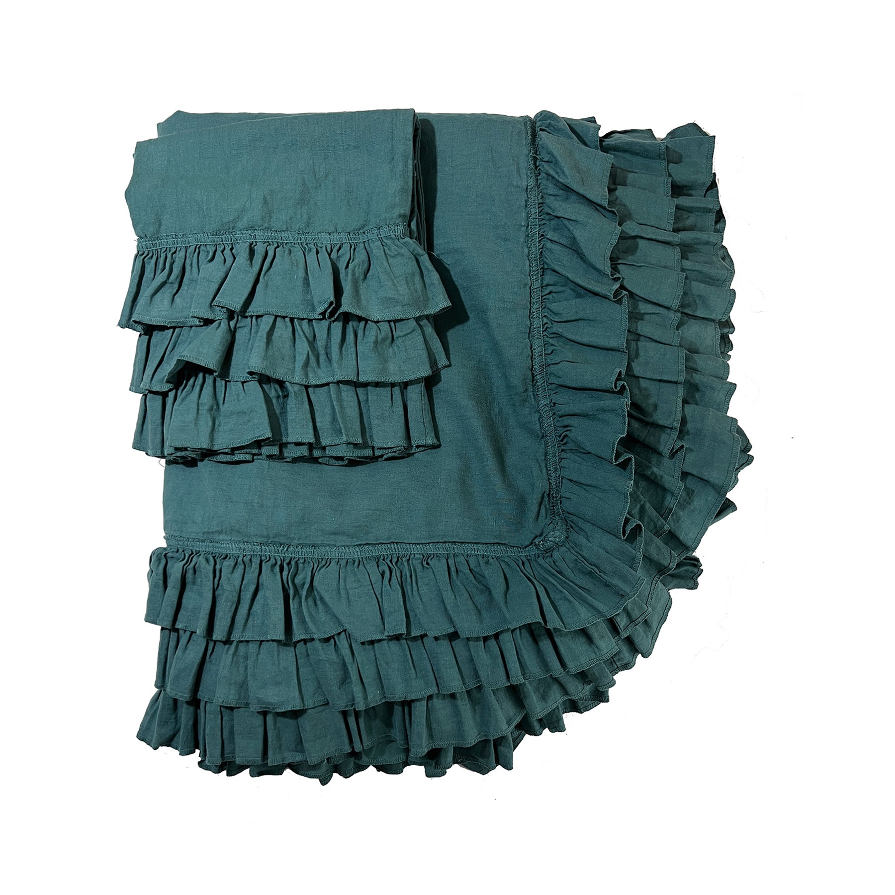 Gypsy Ruffle Linen Full/Queen 2 PC Duvet Set Dk Teal Linen Salvage