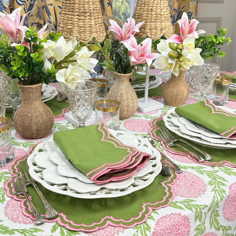 Pink and Green, Flowers & Vines - Tablecloth