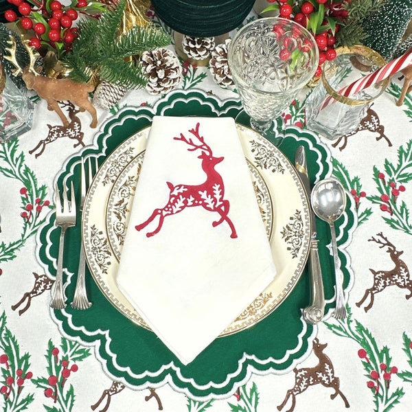 Red Enchanted Reindeer Motif - Napkin (Set of 4)
