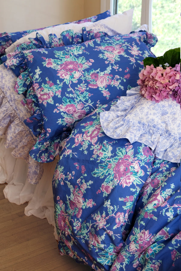 Set/2 Austin Rose Std Tatter Ruffle Pillowcases - True Blue
