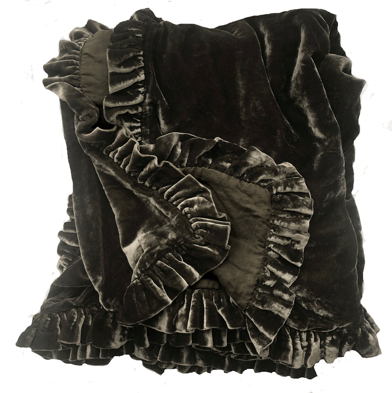 Colette Silk Velvet Ruffle Linen Throw-Cacao