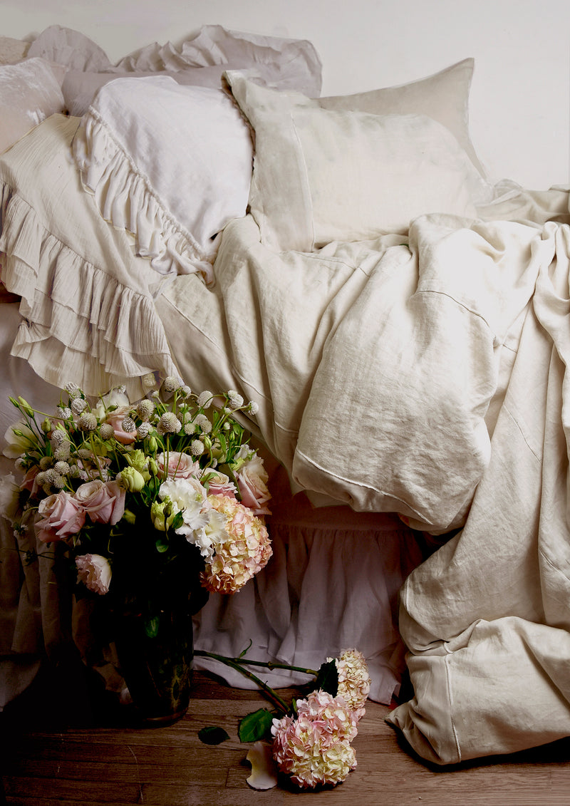 Velvet Border Linen Bedding - Champagne