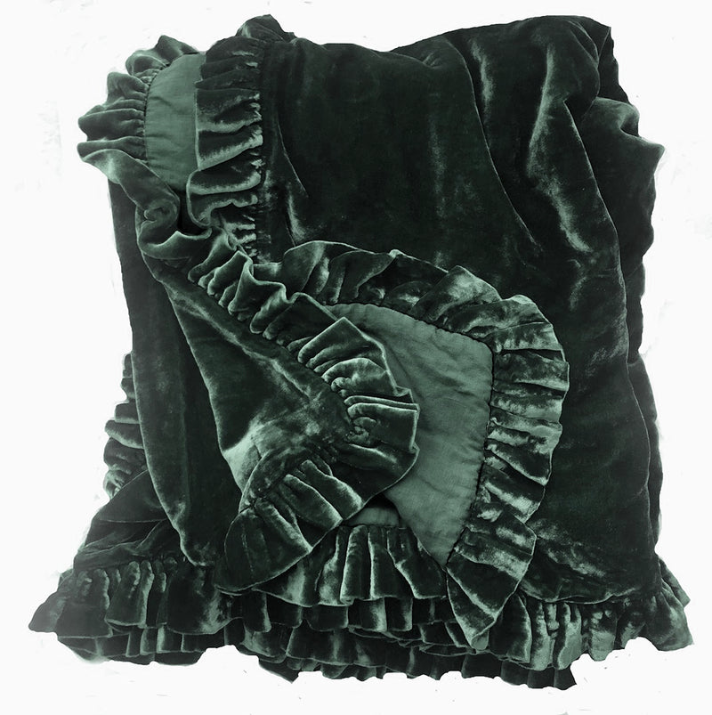 Colette Silk Velvet Ruffle Throw - Aloe