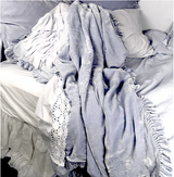 Colette Petite Silk Velvet Ruffle Linen Bed - Chambray