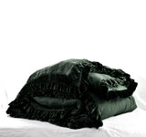 Colette Petite Silk Velvet Ruffle Linen Bed - Aloe