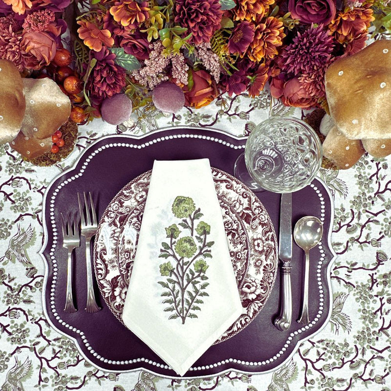 Green Flower - Motif Napkin (Set of 4)