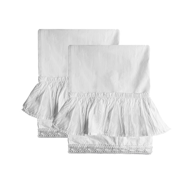 New! Holiday Set-Flirt Crochet Ruffle Poplin Pillowcase Set/2 - White
