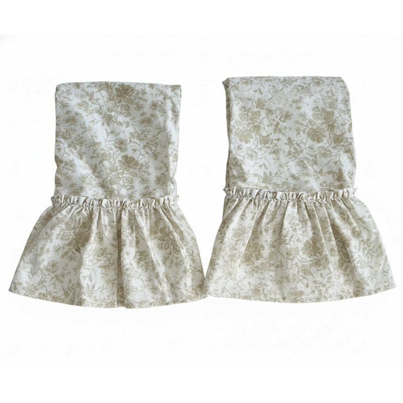Set / 2 French Toile King Tatter Ruffle Pillowcases-Wheat