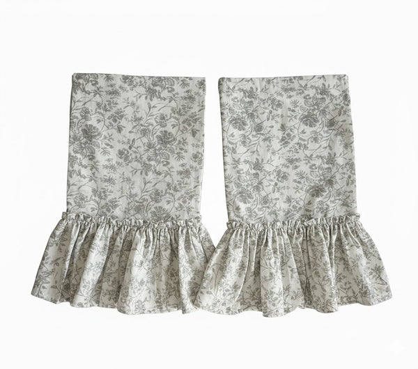 Set /2 French Toile Std Tatter Ruffle Pillowcases-Soft Grey