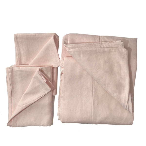 Collector's Set - 100% French Yarn Linen Simple Hem  3 PC Full Queen Duvet Set- Blush