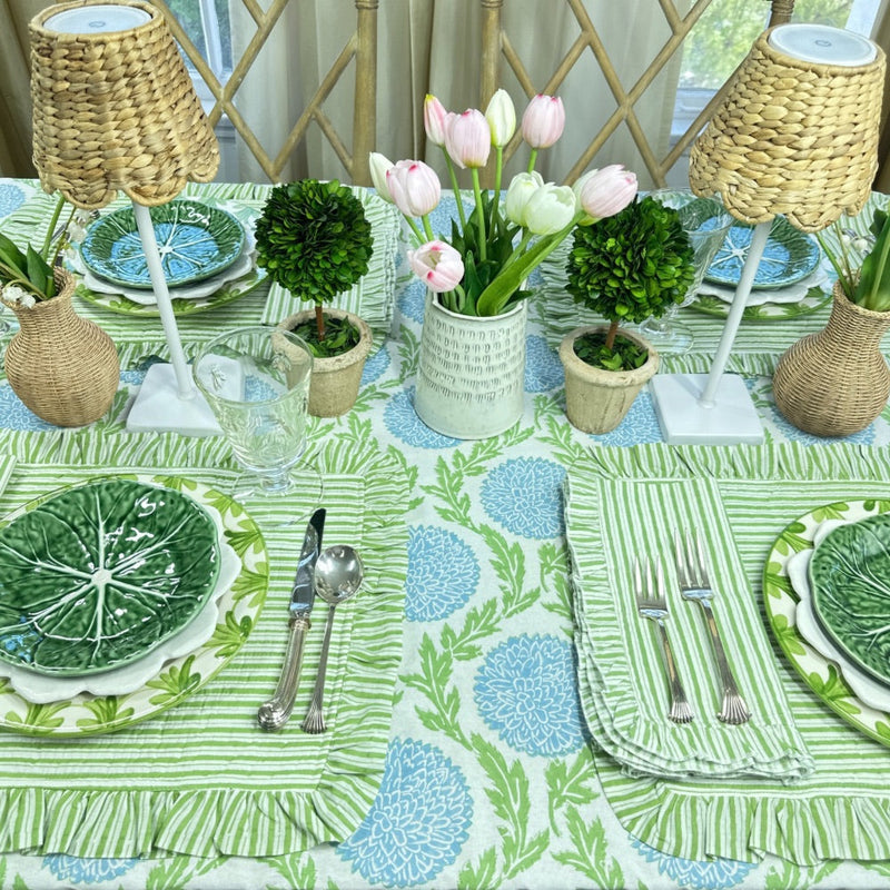 Green Stripes with Ruffle - Napkin - Set of 4