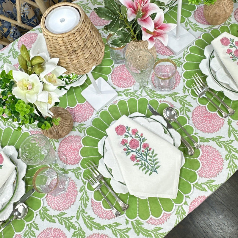 Pink and Green, Flowers & Vines - Tablecloth