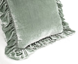 Isabella Tatter Velvet Ruffle Linen Toss Pillow - Sage