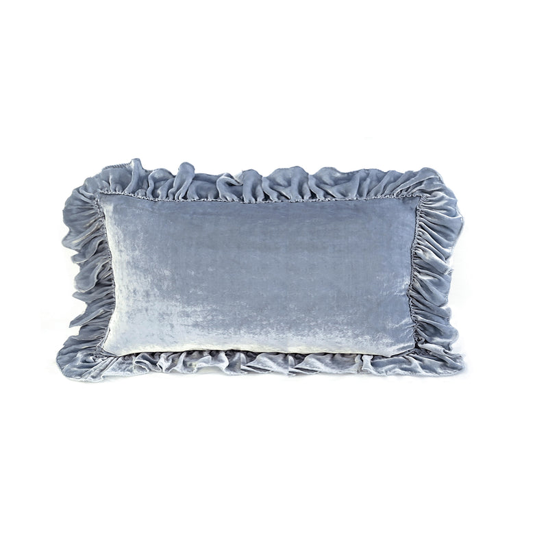 Isabella Tatter Velvet Ruffle Linen Toss Pillow - Chambray