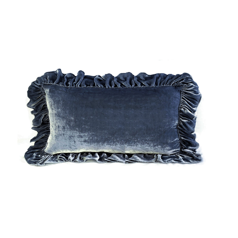 Isabella Tatter Velvet Ruffle Linen Toss Pillow - Denim