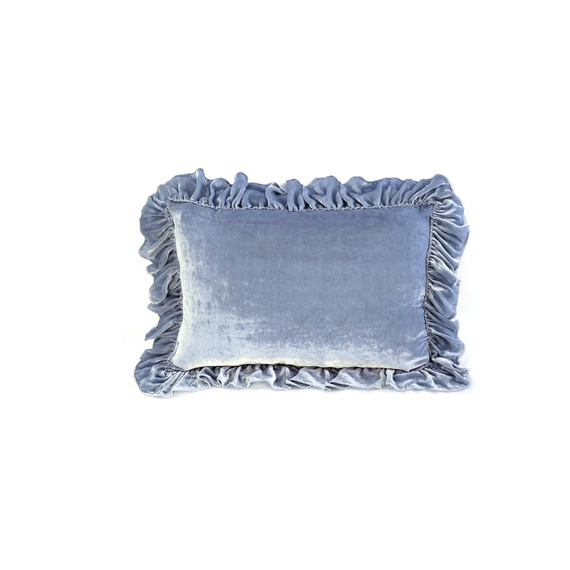 Isabella Tatter Velvet Ruffle Linen Toss Pillow - Chambray