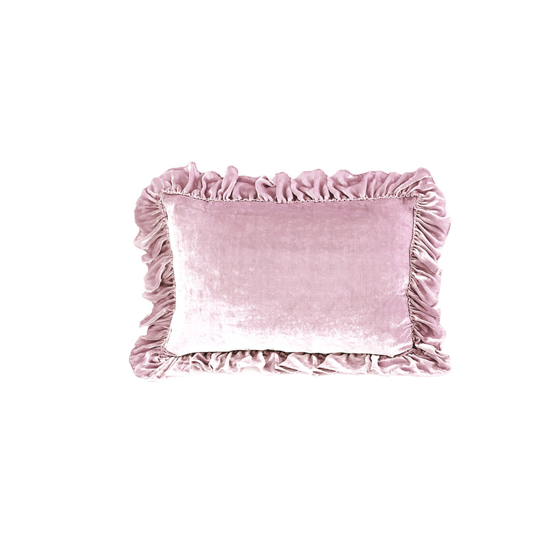 Isabella Tatter Velvet Ruffle Linen Toss Pillow - Rose