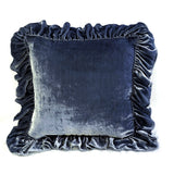 Isabella Tatter Velvet Ruffle Linen Toss Pillow - Denim