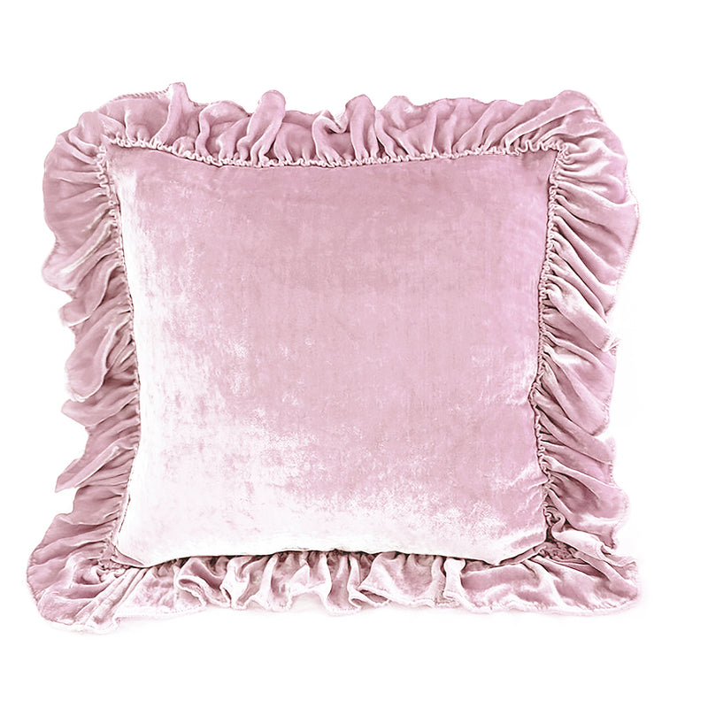 Isabella Tatter Velvet Ruffle Linen Toss Pillow - Rose