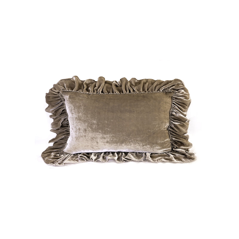 Isabella Tatter Velvet Ruffle Linen Toss Pillow - Natural