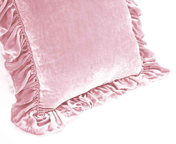 Isabella Tatter Velvet Ruffle Linen Toss Pillow - Rose