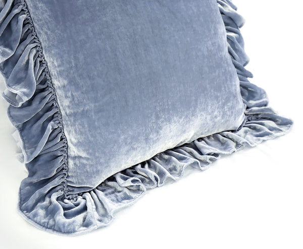 Isabella Tatter Velvet Ruffle Linen Toss Pillow - Chambray