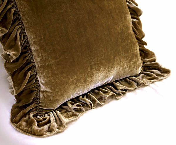 Isabella Tatter Velvet Ruffle Linen Toss Pillow - Topaz