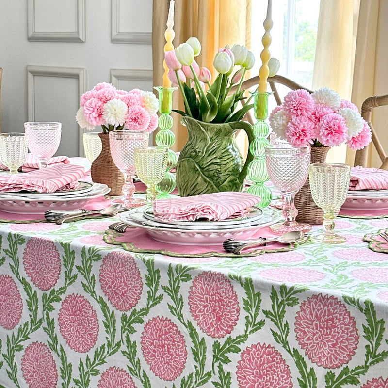 Pink and Green, Flowers & Vines - Tablecloth