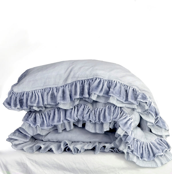 Montage Velvet Ruffle Linen Bed - Chambray