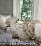 Luxe Collector Set-  Isabella Tatter Silk Velvet Ruffle Linen 3 PC King Set-Natural