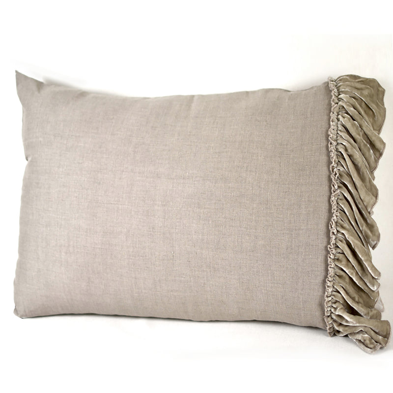 Luxe Collector Set-  Isabella Tatter Silk Velvet Ruffle Linen 3 PC King Set-Natural