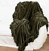 1 Unit-  Silk Velvet Isabella Tatter Ruffle Large Throw - Army