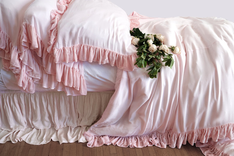 Charlotte Silk Velvet Ruffle 3 Pc F/QN Duvet Set  Petal Pink