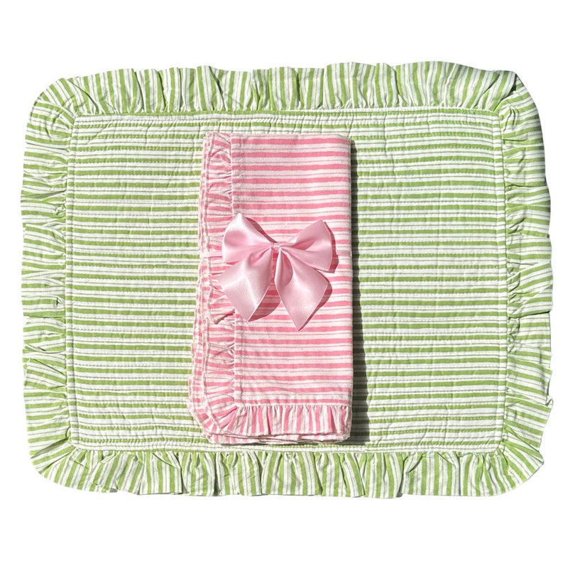 Pink Stripes with Ruffle - Napkin - Set of 4