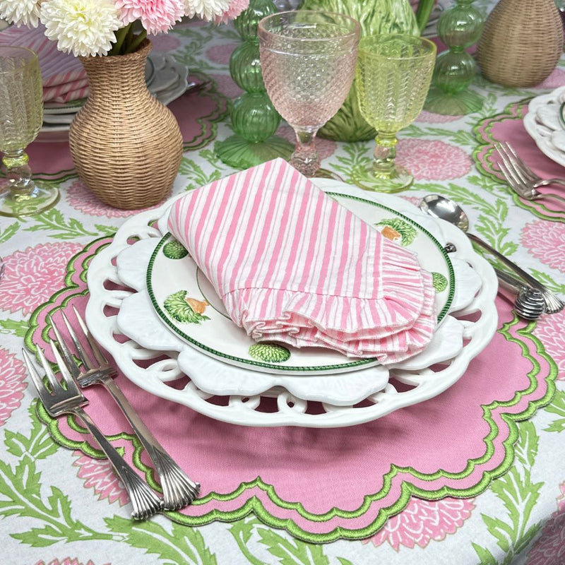 Pink Stripes with Ruffle - Napkin - Set of 4