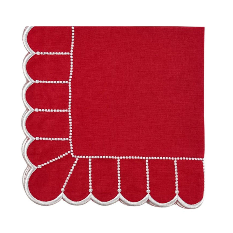 100% Linen - Studio Collection: Pippa Napkin - Red/White (Set of 4)