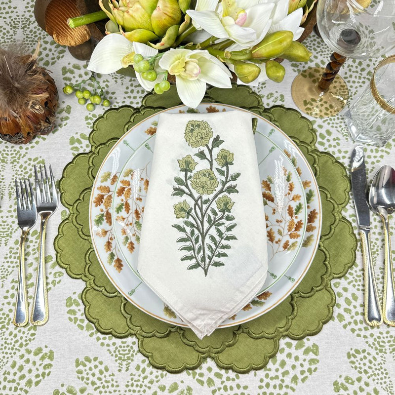 Green Flower - Motif Napkin (Set of 4)