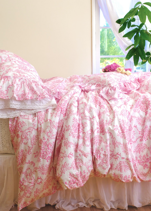 3 PC Set-Trellis King Duvet + 2 Tatter Pillowcases - Pink