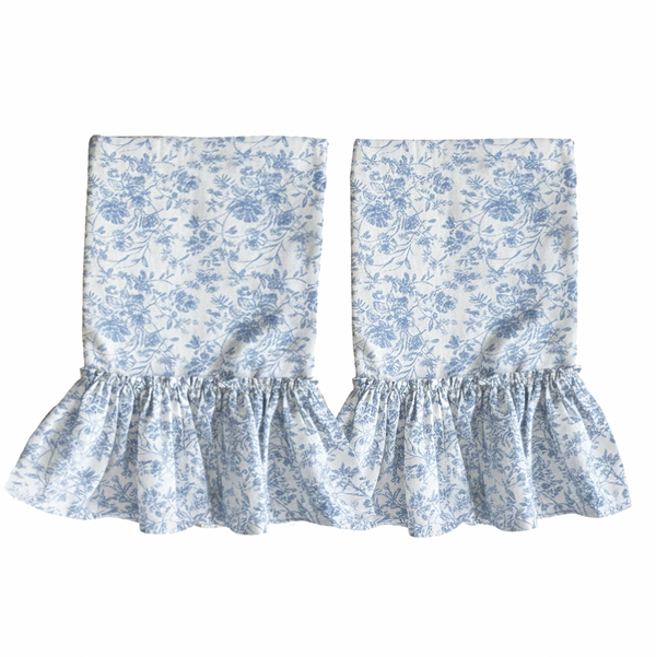 Set / 2 French Toile Standard Tatter Ruffle Pillowcases-Chambray