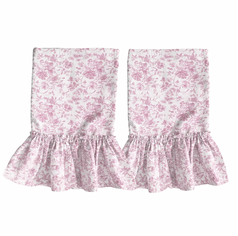 Set / 2 French Toile Standard Tatter Ruffle Pillowcases-Rose