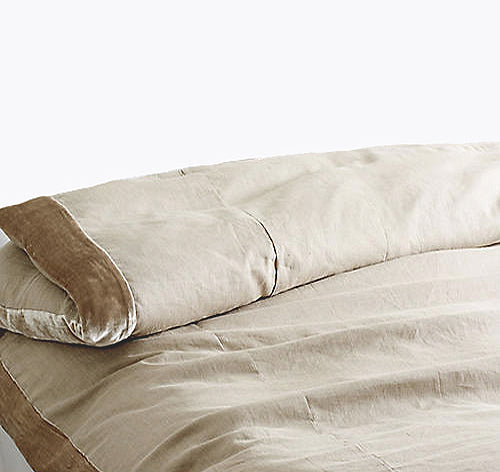 Velvet Border Linen Bedding - Natural