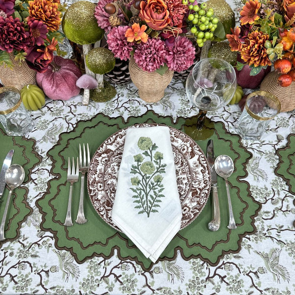 Green Flower - Motif Napkin (Set of 4)