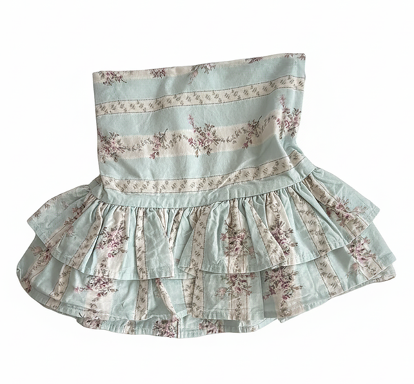 Floral Ribbon Std Double Ruffle Pillowcase - Aquamint