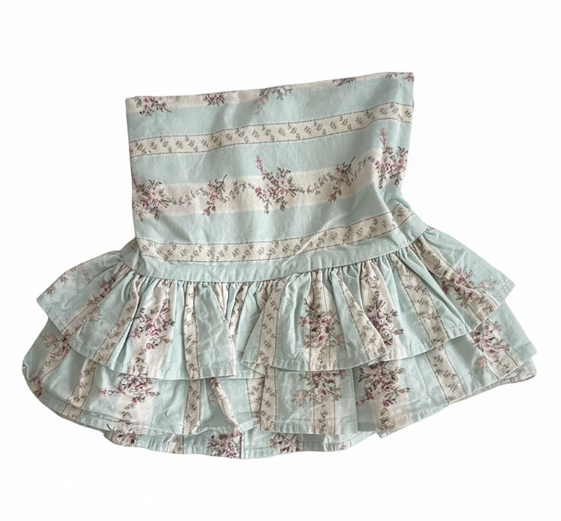 Floral Ribbon Std Double Ruffle Pillowcase - Aquamint
