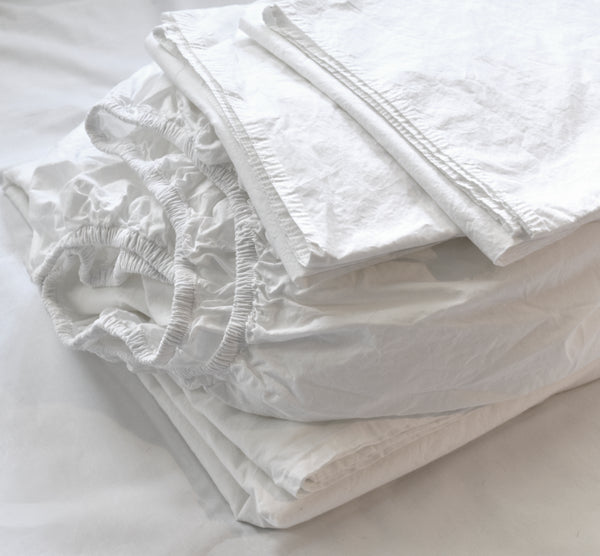 Perfect Poplin Sheet Collection - White - Linen Salvage Et Cie