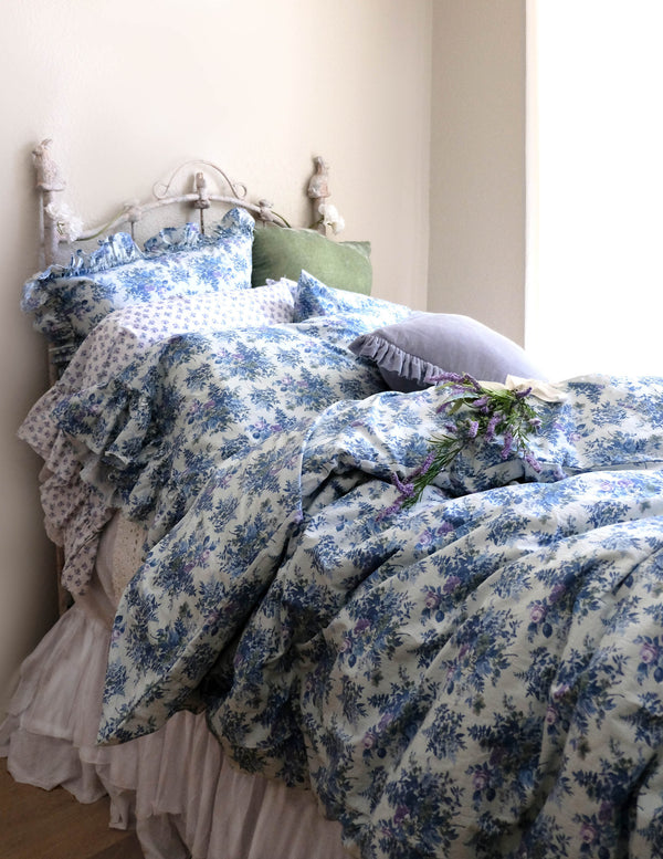 Auberge Bouquet Bedding - Sky Blue - Linen Salvage Et Cie